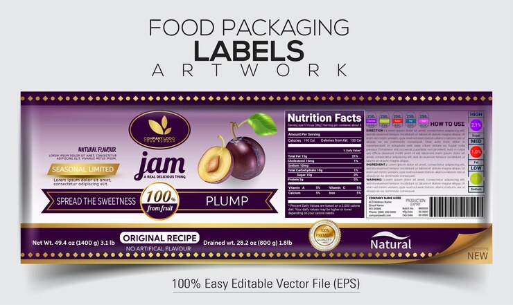 Vector food packaging label artwork jam label design with plump