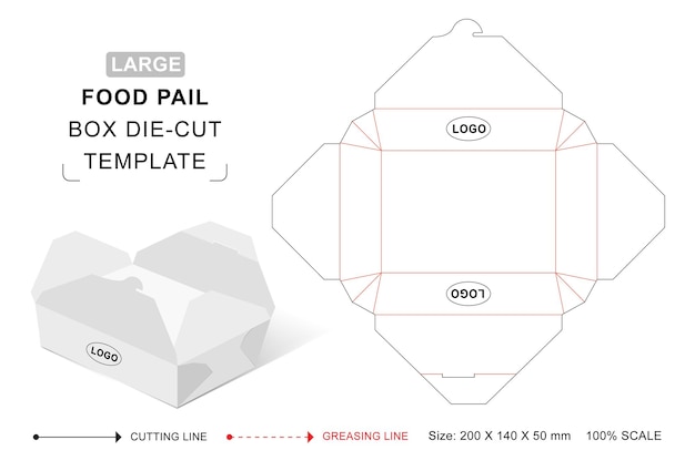 Food pail box small die cut template