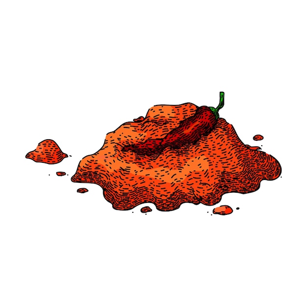 food paprika hand drawn ingredient powder chili cayenne seasoning pile food paprika vector sketch isolated color illustration