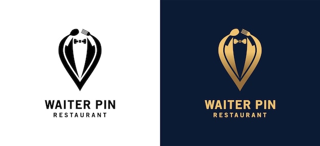 Food pin logo design food waiter location pin symbol vector illustration