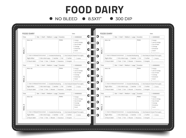 Vector food planner logbook notebook or dairy