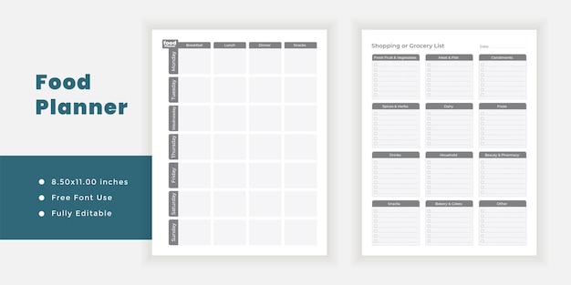 Food planner printable pages templates