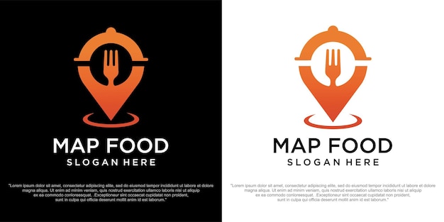 푸드 포인트 로고 세트는 포크와 식품 뚜껑 로고 디자인 벡터 일러스트로 구성됩니다.