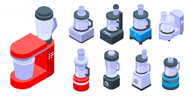 Food processor icons set, isometric style