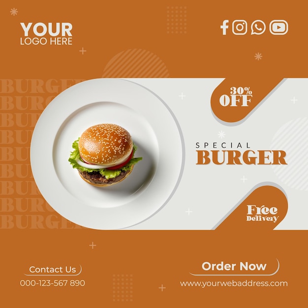 Banner post sui social media per la promozione alimentare per hamburger