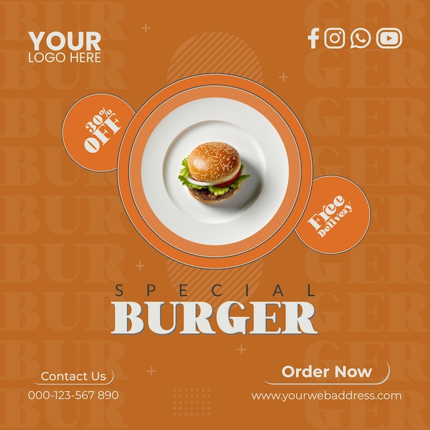 Food Promotion Social Media Post Banner for Burger