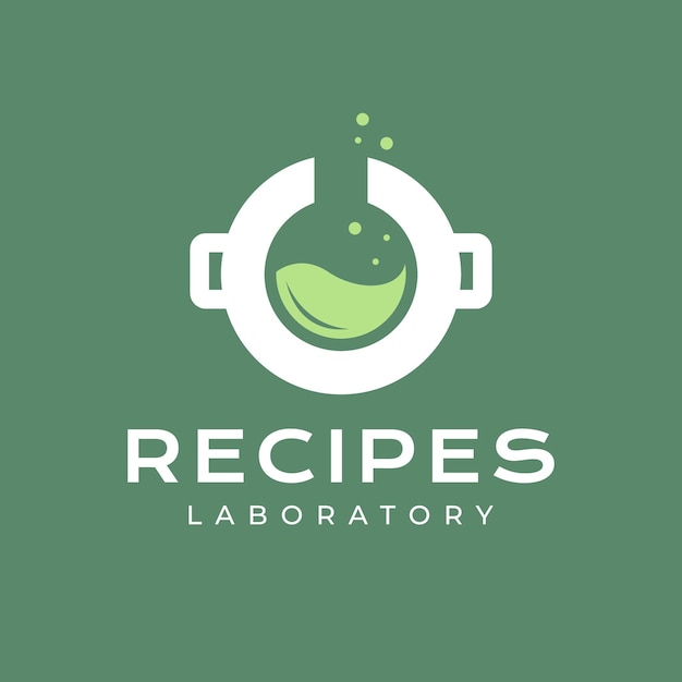 Illustrazione dell'icona di vettore di progettazione di logo del ristorante di cucina della padella di vetro del laboratorio di scienza della formula della ricetta del cibo
