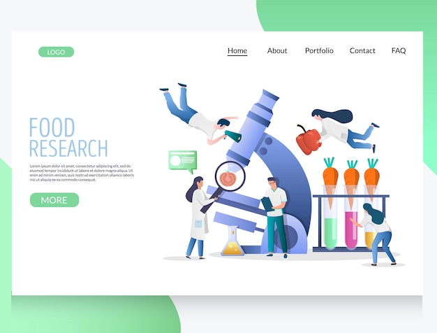 Food research vector website landing page design template