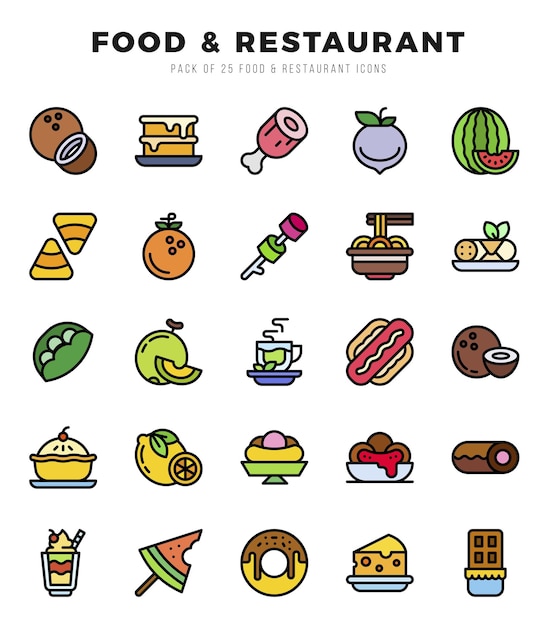 food and restaurant elements lineal color web icon set simple vector illustration