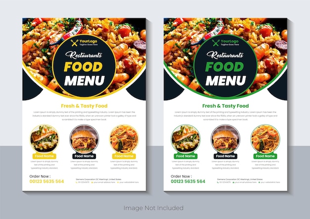 Food and restaurant flyer design template, premium vector