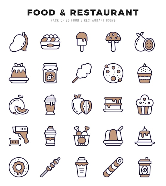 Food and Restaurant Icons bundle Two Color style Icons Vector illustration