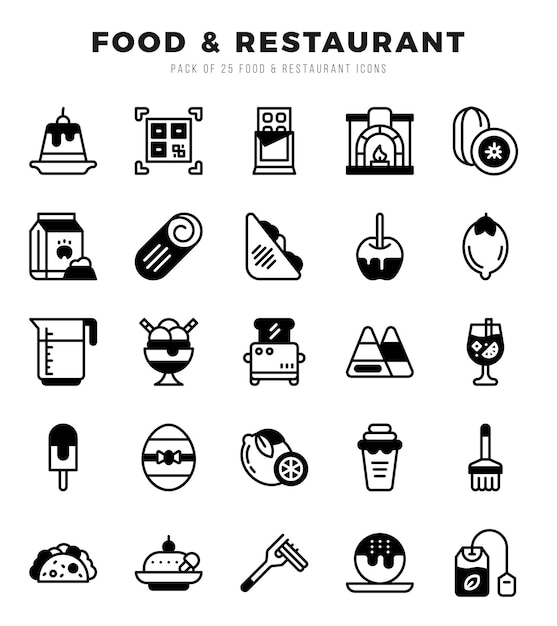 Vector food and restaurant icons pack lineal filled icons set lineal filled icon collection set
