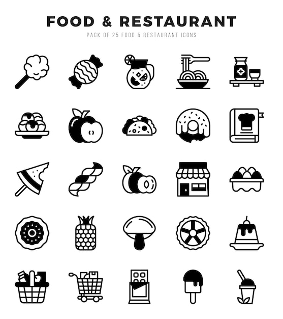 Пищевые и ресторанные иконы Пакет линейных заполненных икон набор Линейный заполненный набор икон