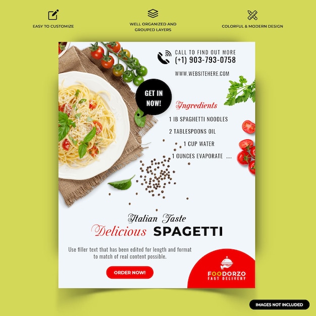 Vettore cibo e ristorante instagram post web banner template vector vettore premium