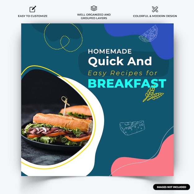 Food and Restaurant Instagram post web banner template vector Premium Vector