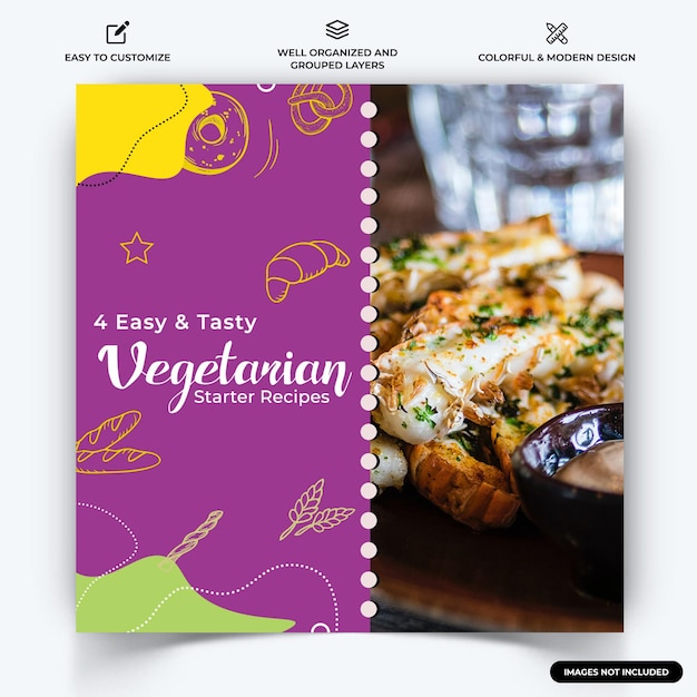 Cibo e ristorante instagram post web banner template vector vettore premium