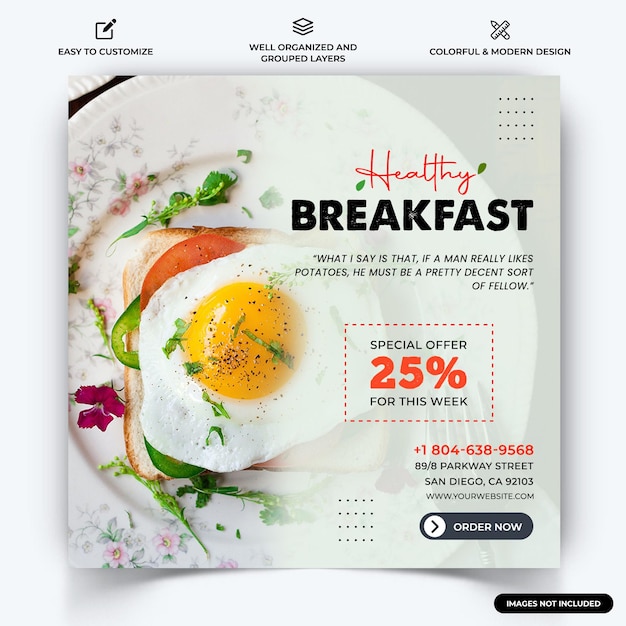 向量食品和餐馆instagram发布web旗帜模板向量溢价向量