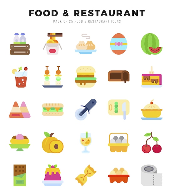 Vector food and restaurant lineal color icons collection 25 icon set vector illustration