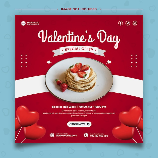 Modello di post sui social media per cibo e ristoranti san valentino