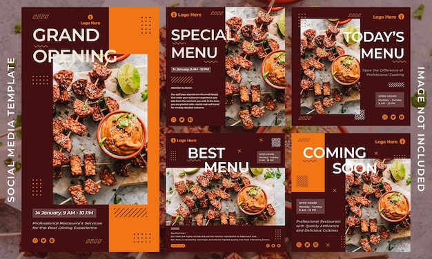 Food or restaurant menu design instagram post and stories template set of social media template