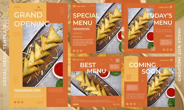 Vector food or restaurant menu design instagram post and stories template set of social media template