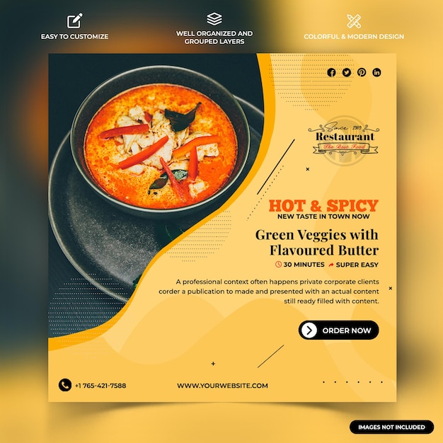 Cibo ristorante menu instagram social media post modello di banner web vettore premium