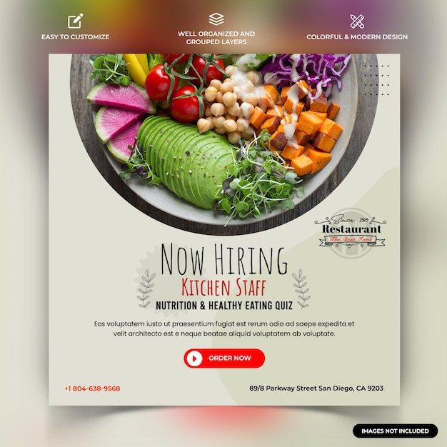 Cibo ristorante menu instagram social media post modello di banner web vettore premium