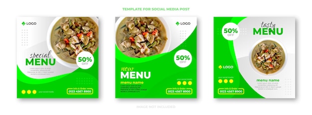 Modello di post sui social media per la promozione del menu di cibo e ristorante