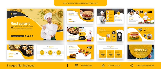 Food and restaurant PowerPoint presentation slide template design set