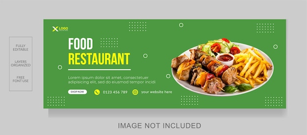 Banner web della timeline della pagina di copertina di facebook del poster promozionale dei social media del ristorante di cibo