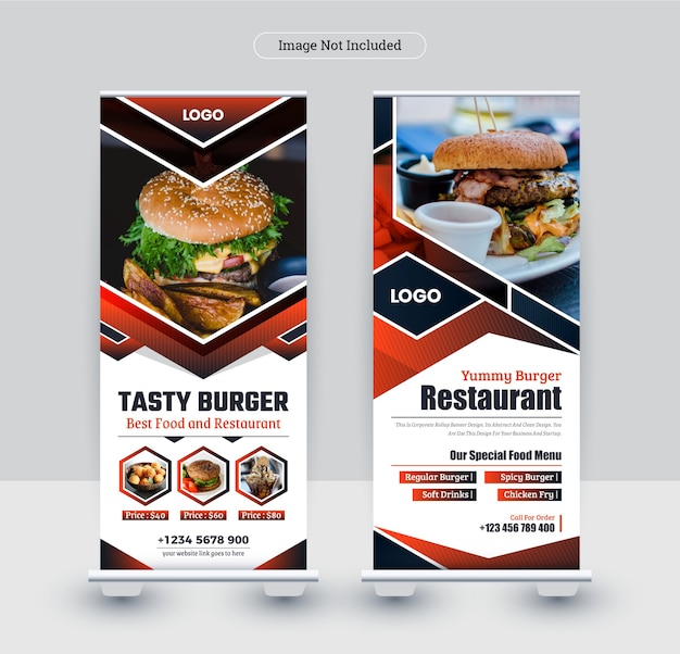 Food and restaurant roll-up banner design template.