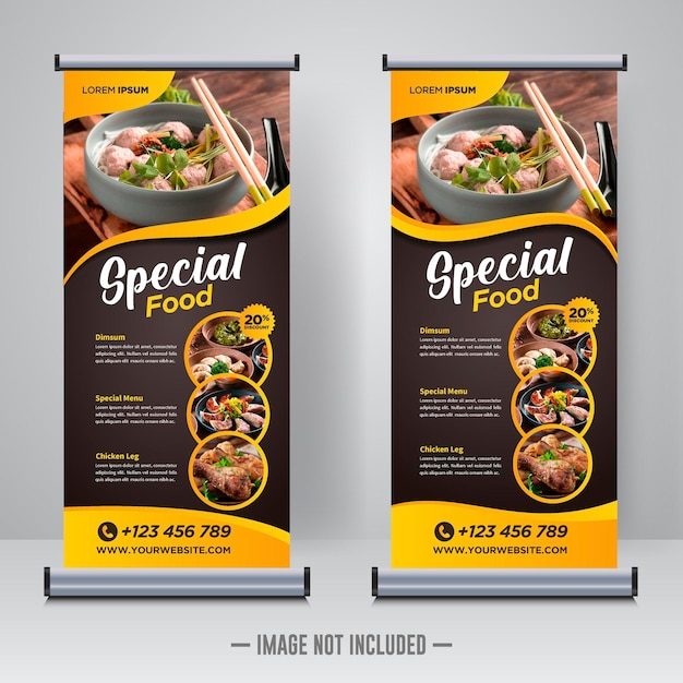 Food and Restaurant roll up banner design template