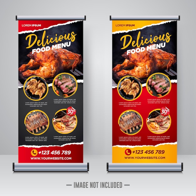 Food and Restaurant roll up banner design template