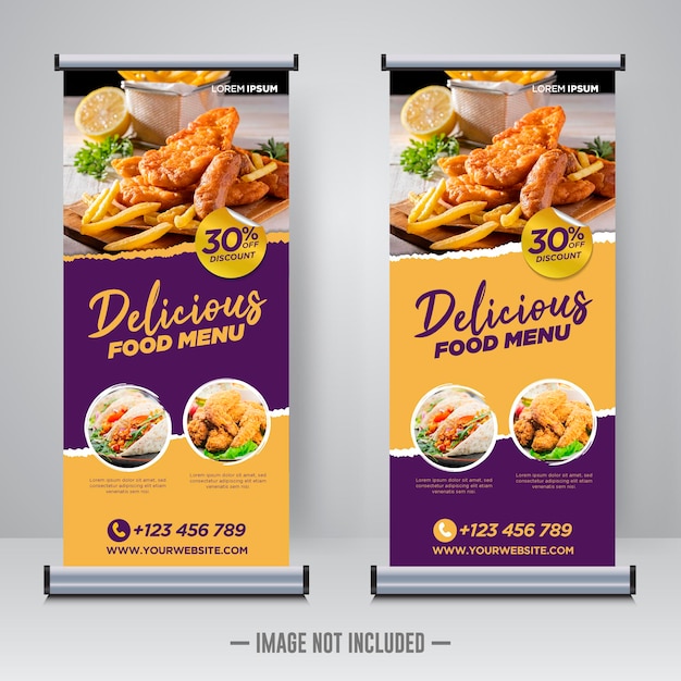 Food and Restaurant roll up banner design template