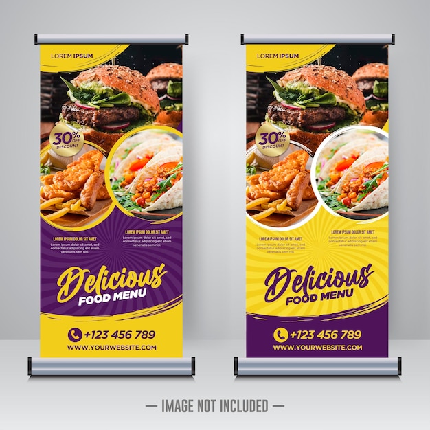 Food and Restaurant roll up banner design template