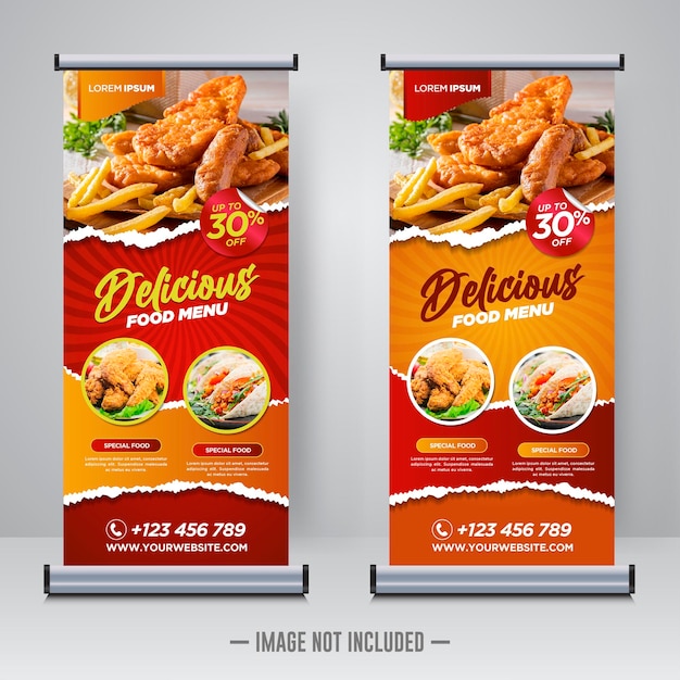 Food and Restaurant roll up banner design template