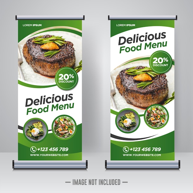 Food and Restaurant roll up banner design template