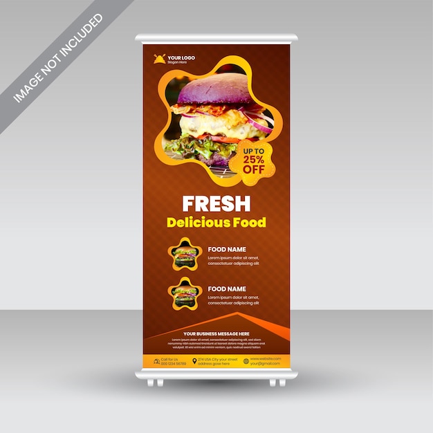 Vettore cibo e ristorante roll up banner modello di progettazione