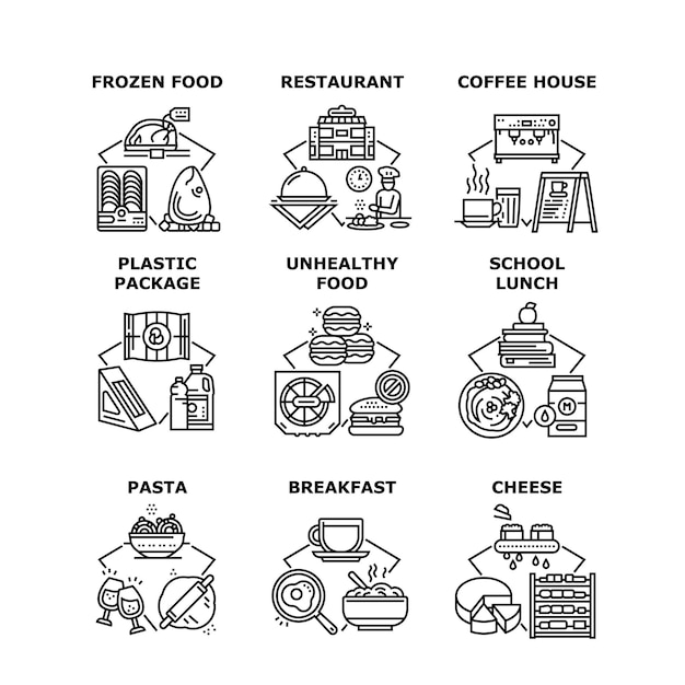 Food Restaurant Set Icons Vector Illustrations