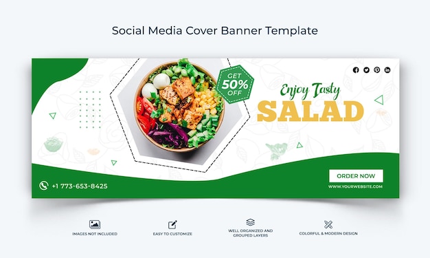 Food and Restaurant social media facebook cover banner template premium vector