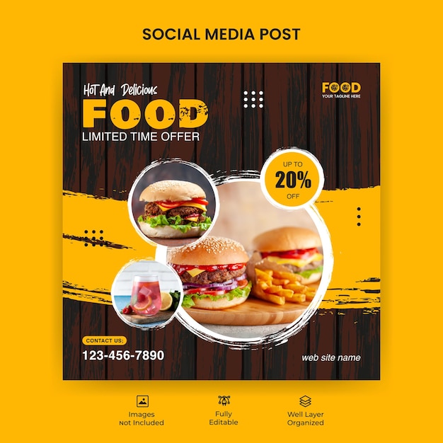소셜 미디어 인스 타 그램 템플릿을위한 푸드 레스토랑 레스토랑 소셜 미디어 음식 게시물