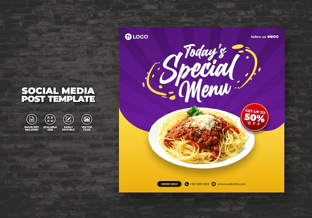 Food restaurant for social media spaghetti  menu promotion template