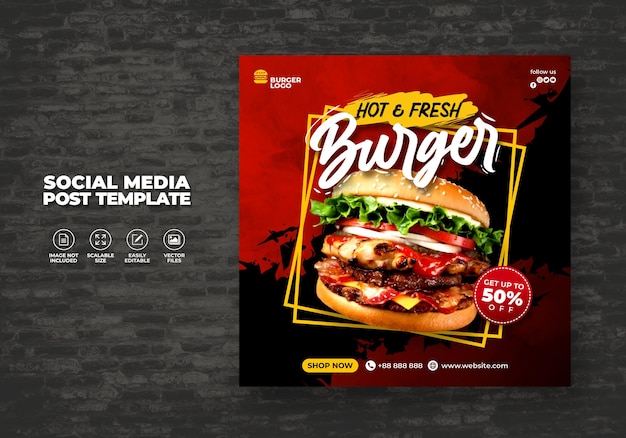 Ristorante di cibo per i social media modello speciale delizioso burger menu promo