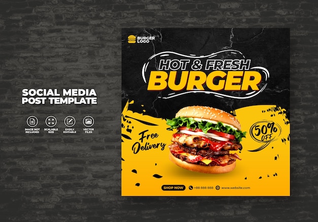 Vector food restaurant for social media template special free fresh delicious burger menu promo