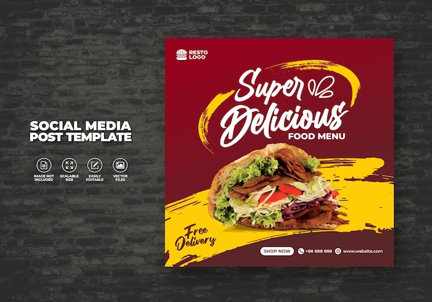 Food restaurant for social media template special free fresh delicious menu promo