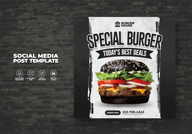 Vector food restaurant for social media template special menu promo