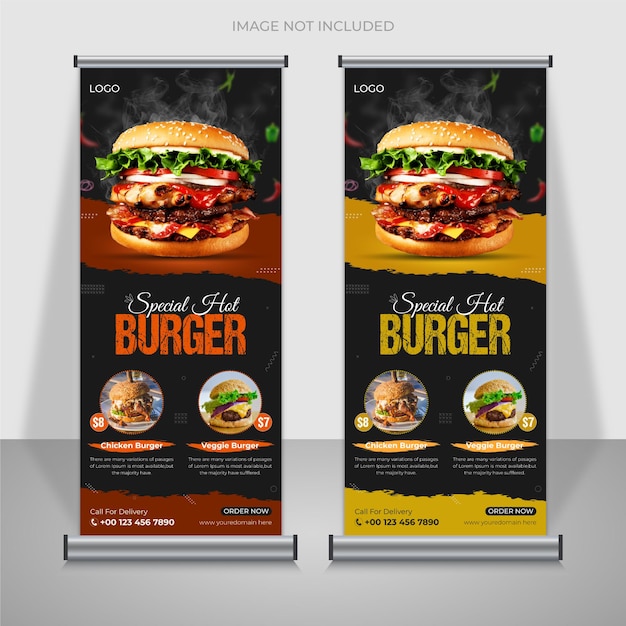 Food restaurant standee roll up banner design template