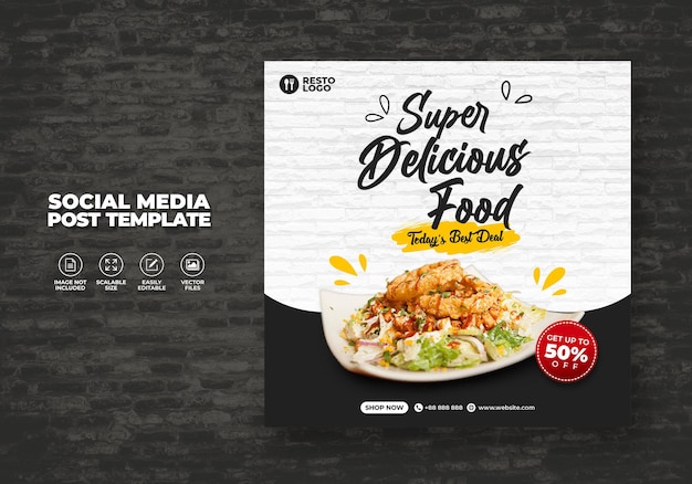 Food restaurant template for social media special super delicious burger menu promo