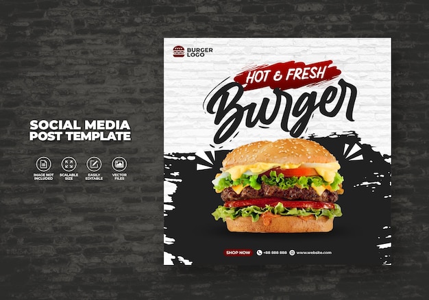 Food restaurant template for social media today delicious burger menu promo