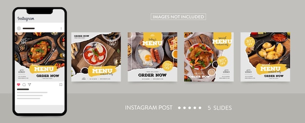 Vector food and restaurant torn paper style instagram post template